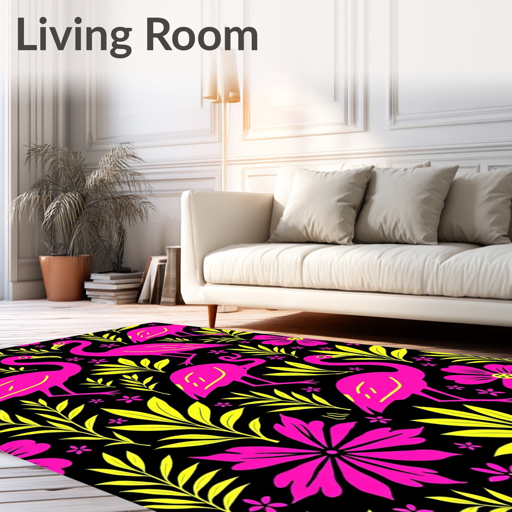 Vibrant Pink Flamingo Tropical Leaf Rug