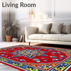 Vibrant Red Geometric Floral Medallion Rug