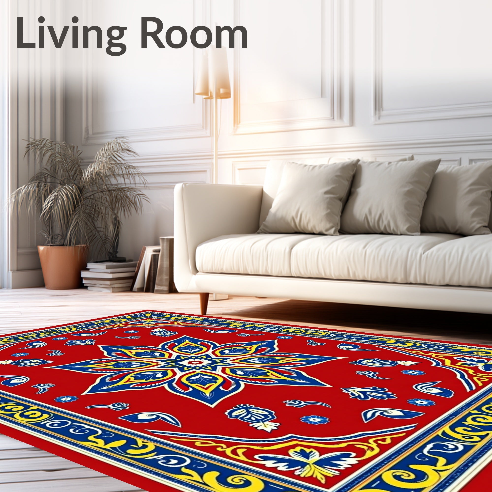Vibrant Red Geometric Floral Medallion Rug