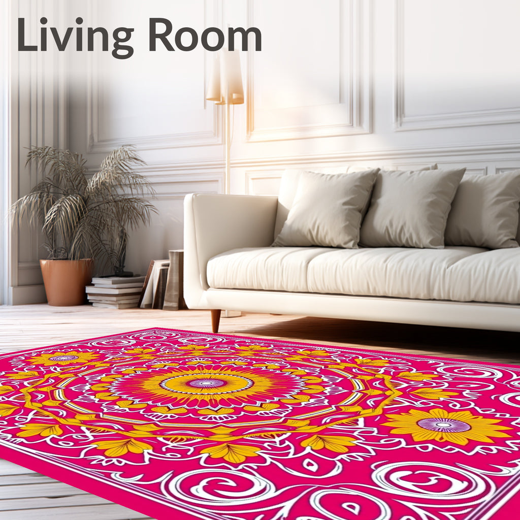 Vibrant Pink Gold Floral Medallion Rug