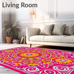 Vibrant Pink Gold Floral Medallion Rug