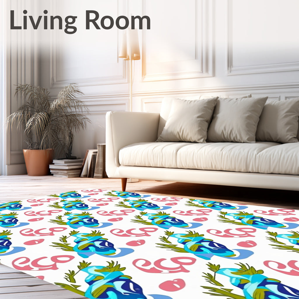 Abstract Blue Pink Leafy Arrangement Rug