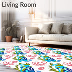 Abstract Blue Pink Leafy Arrangement Rug