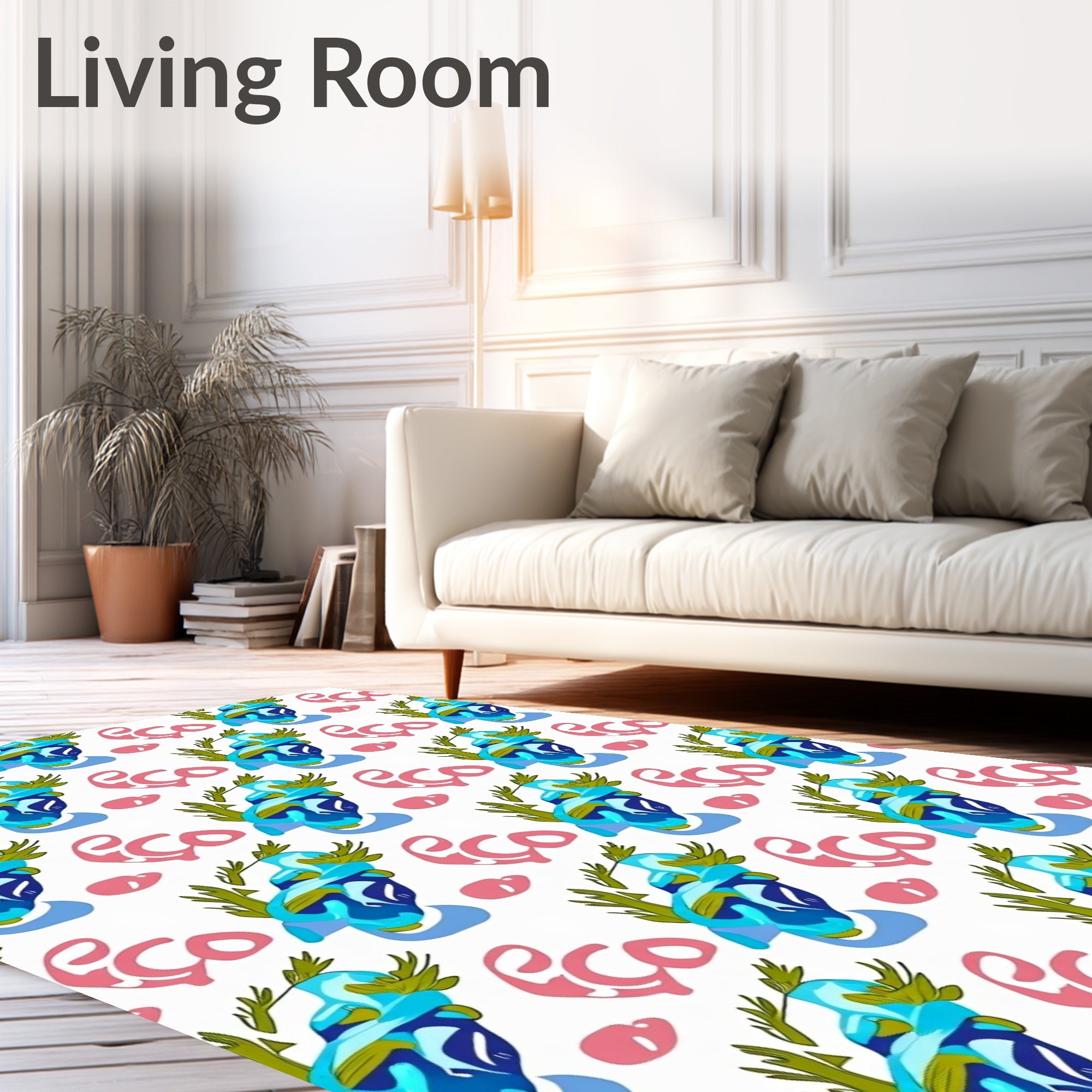 Abstract Blue Pink Leafy Arrangement Rug