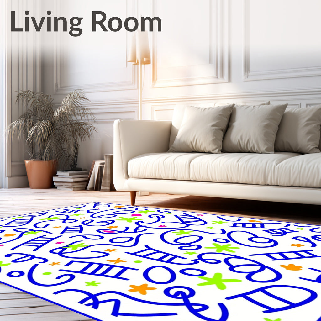 Playful Blue Line Doodle Abstract Rug