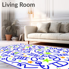 Playful Blue Line Doodle Abstract Rug