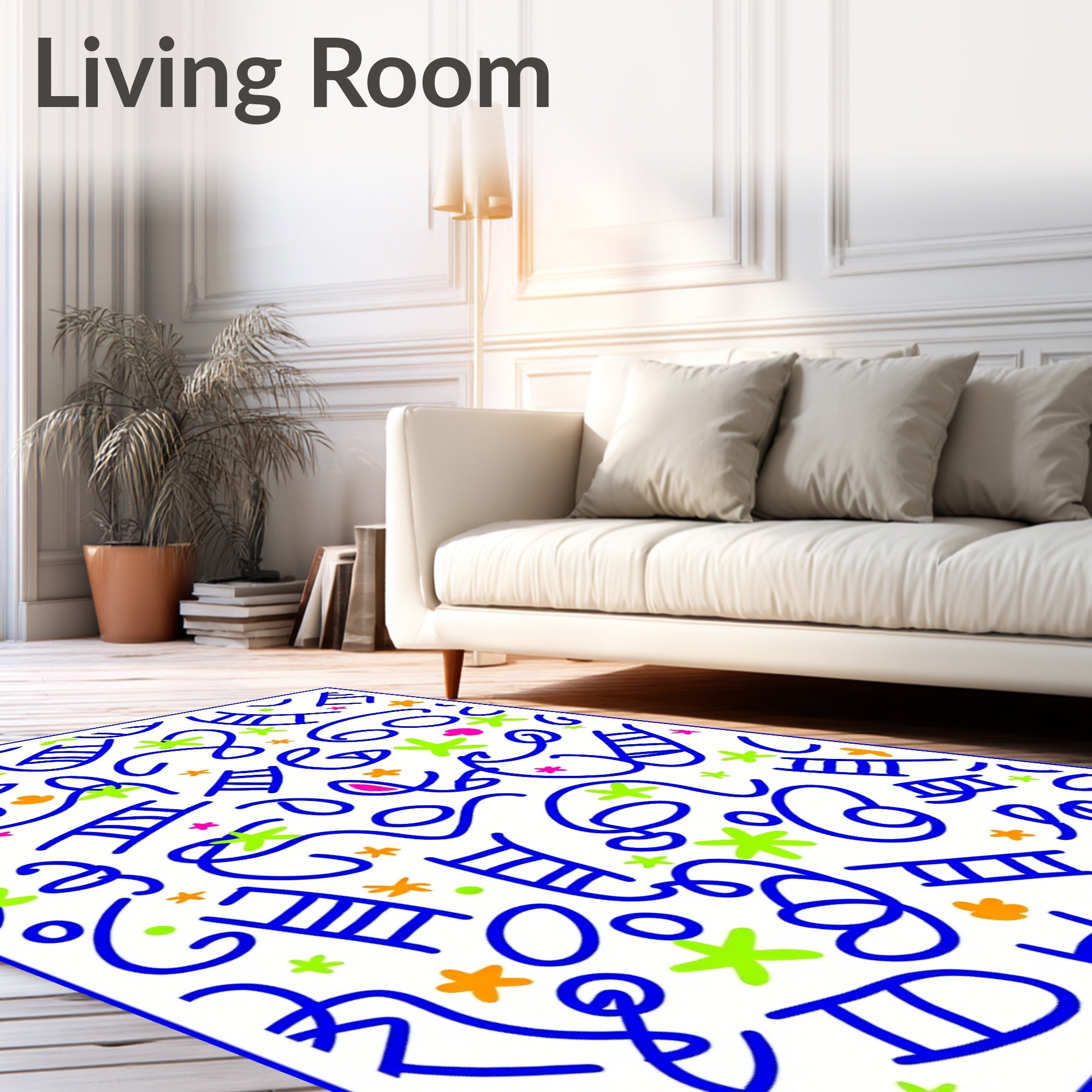 Playful Blue Line Doodle Abstract Rug