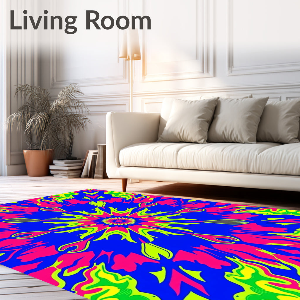 Vibrant Neon Floral Mandala Rug