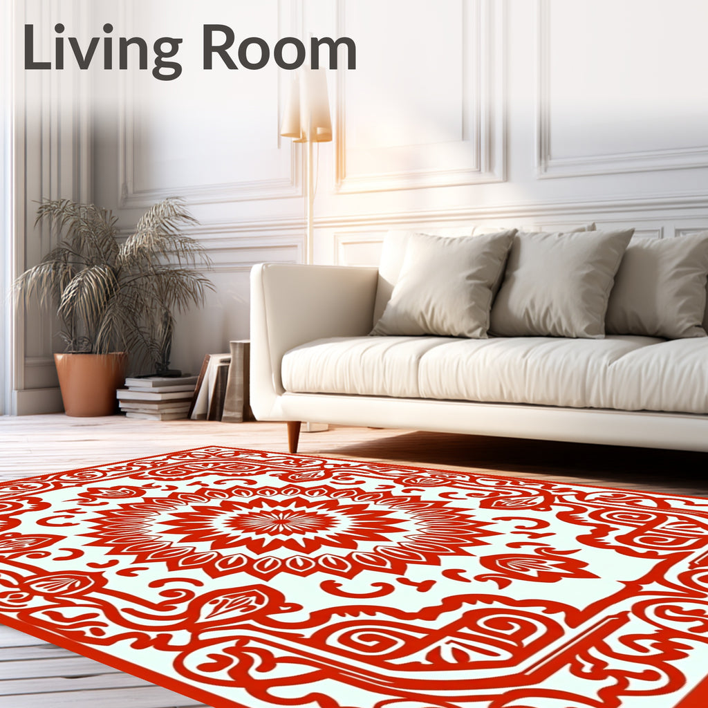 Crimson Floral Mandala Decorative Square Rug