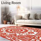 Crimson Floral Mandala Decorative Square Rug
