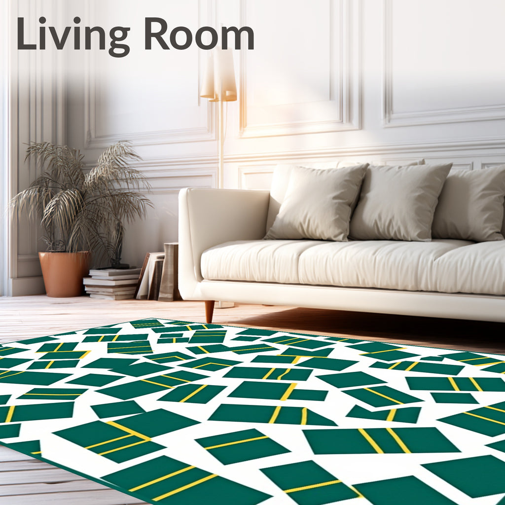 Emerald Yellow Scattered Rectangles Rug