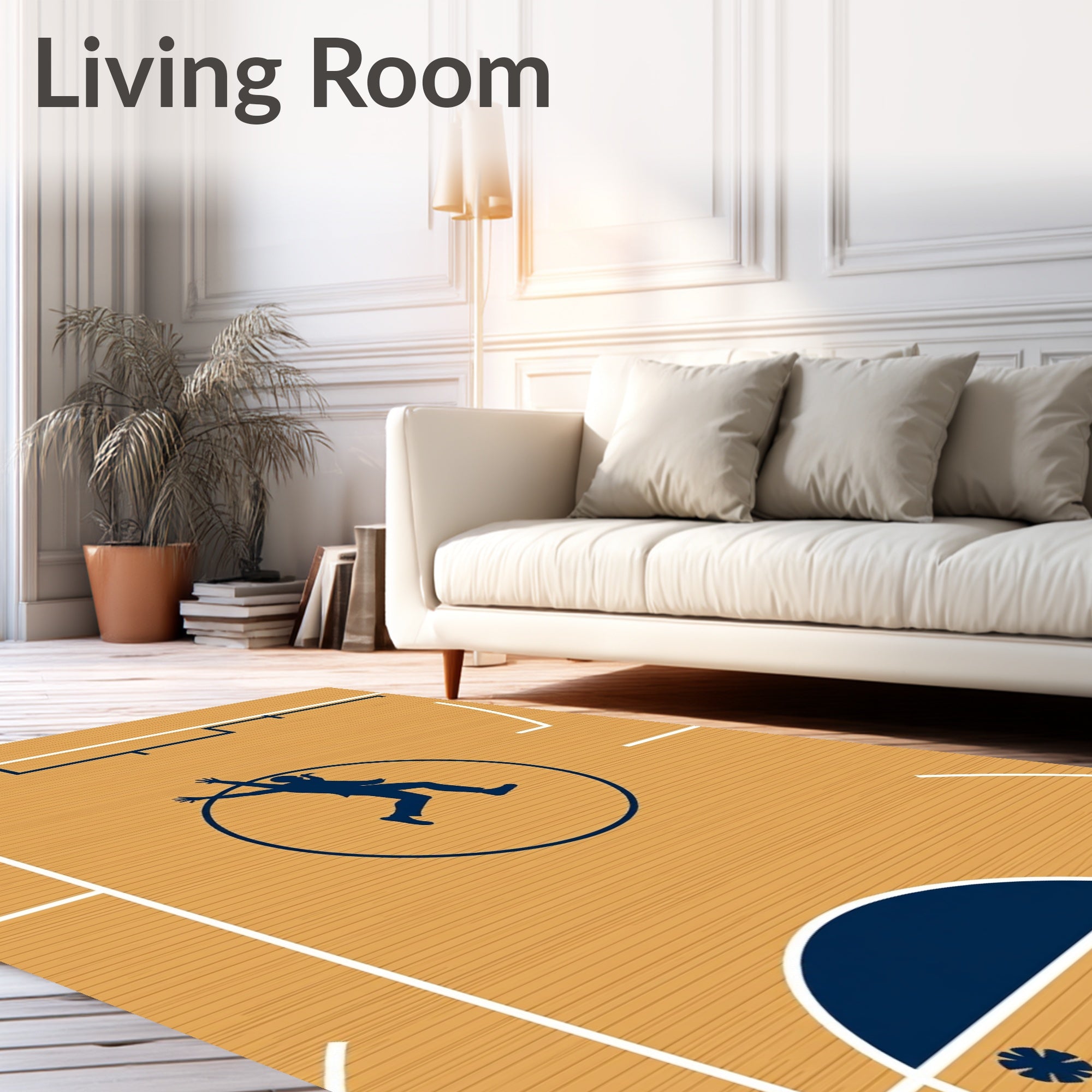 Sporty Basketball Court Play Silhouette Rug