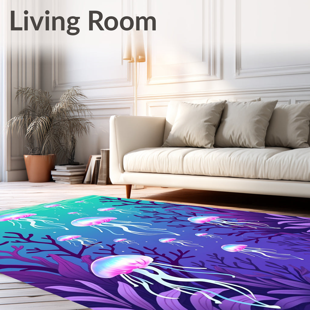 Vibrant Jellyfish and Coral Ocean Rug