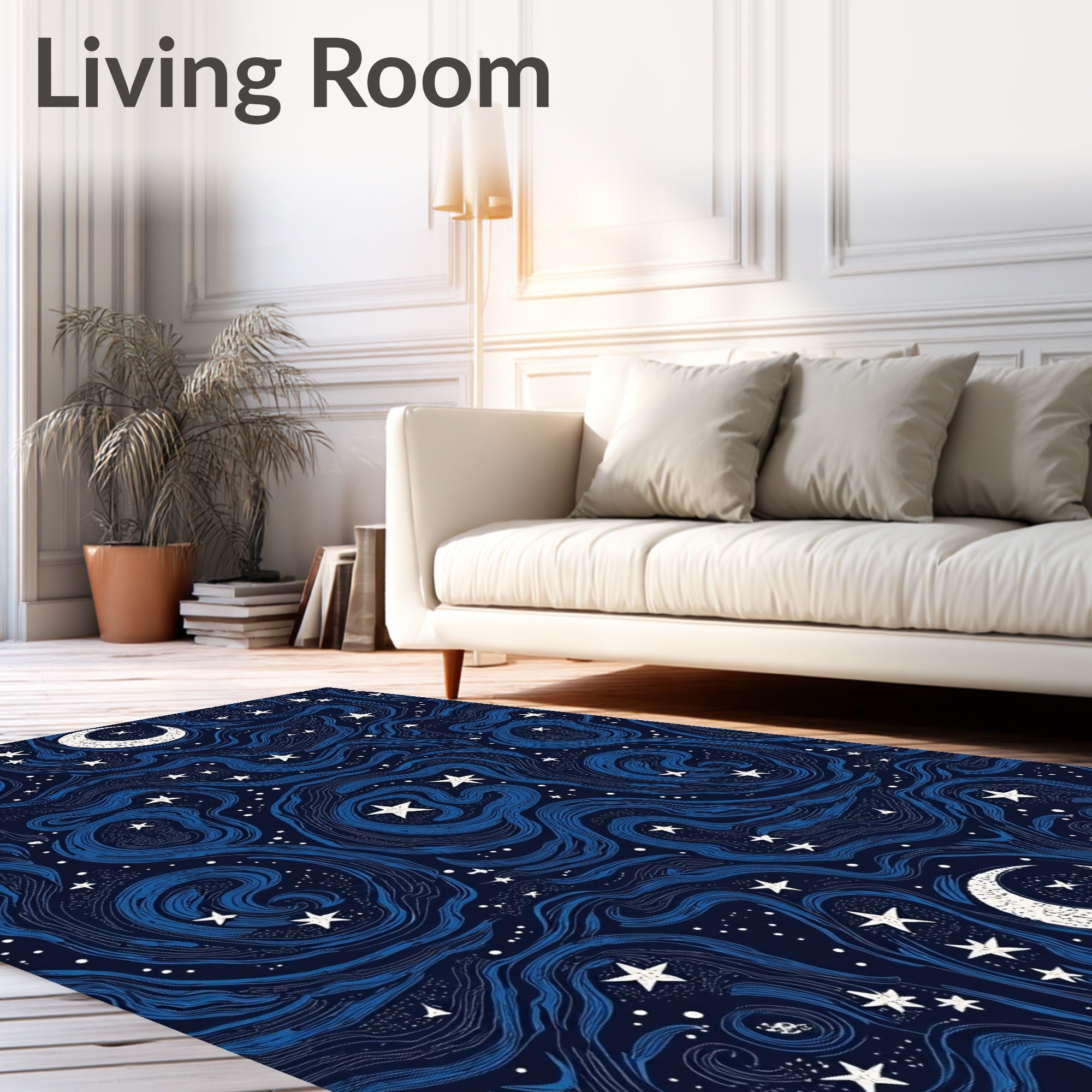 Midnight Blue Celestial Swirl Rug