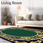 Rich Teal Oval Frame Leafy Border Rug