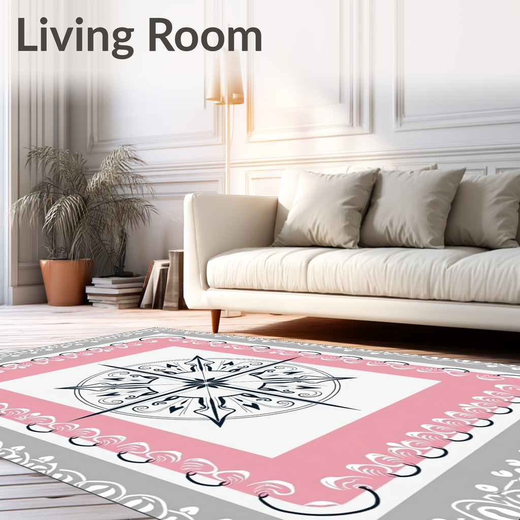 Pink Compass Star Ornate Rug