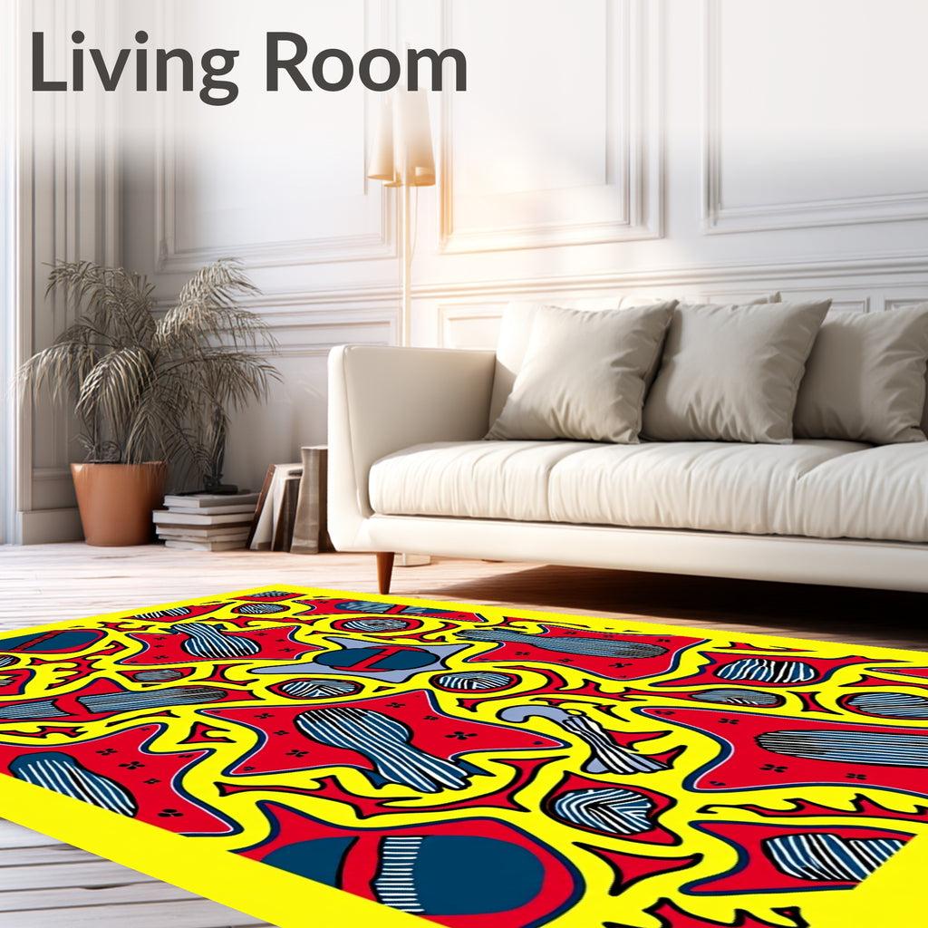 Bold Red Yellow Abstract Figure Collage Rug