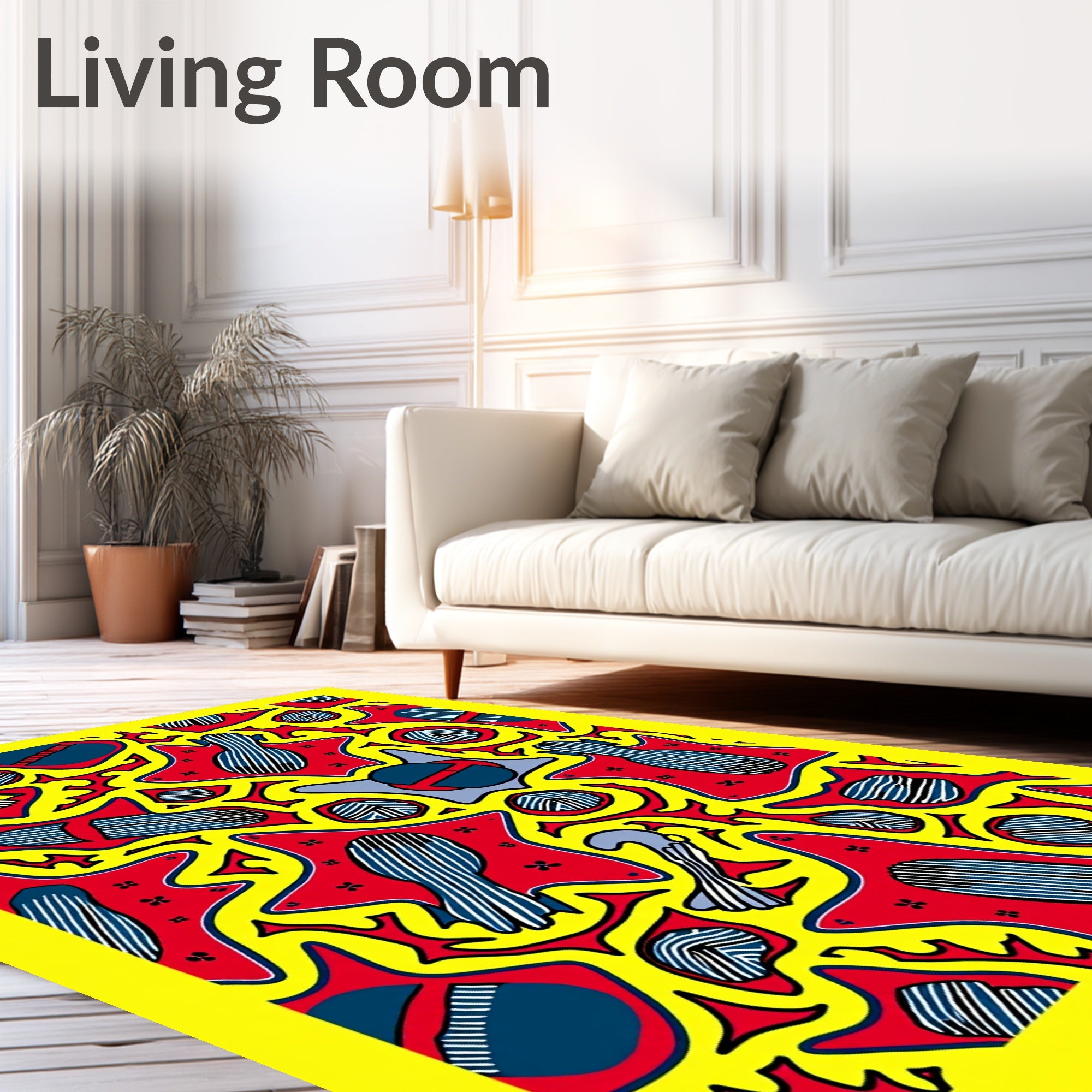 Bold Red Yellow Abstract Figure Collage Rug