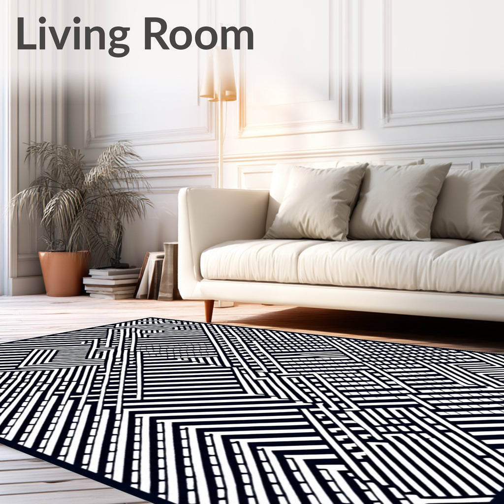 Onyx White Interlocking Lines Rug