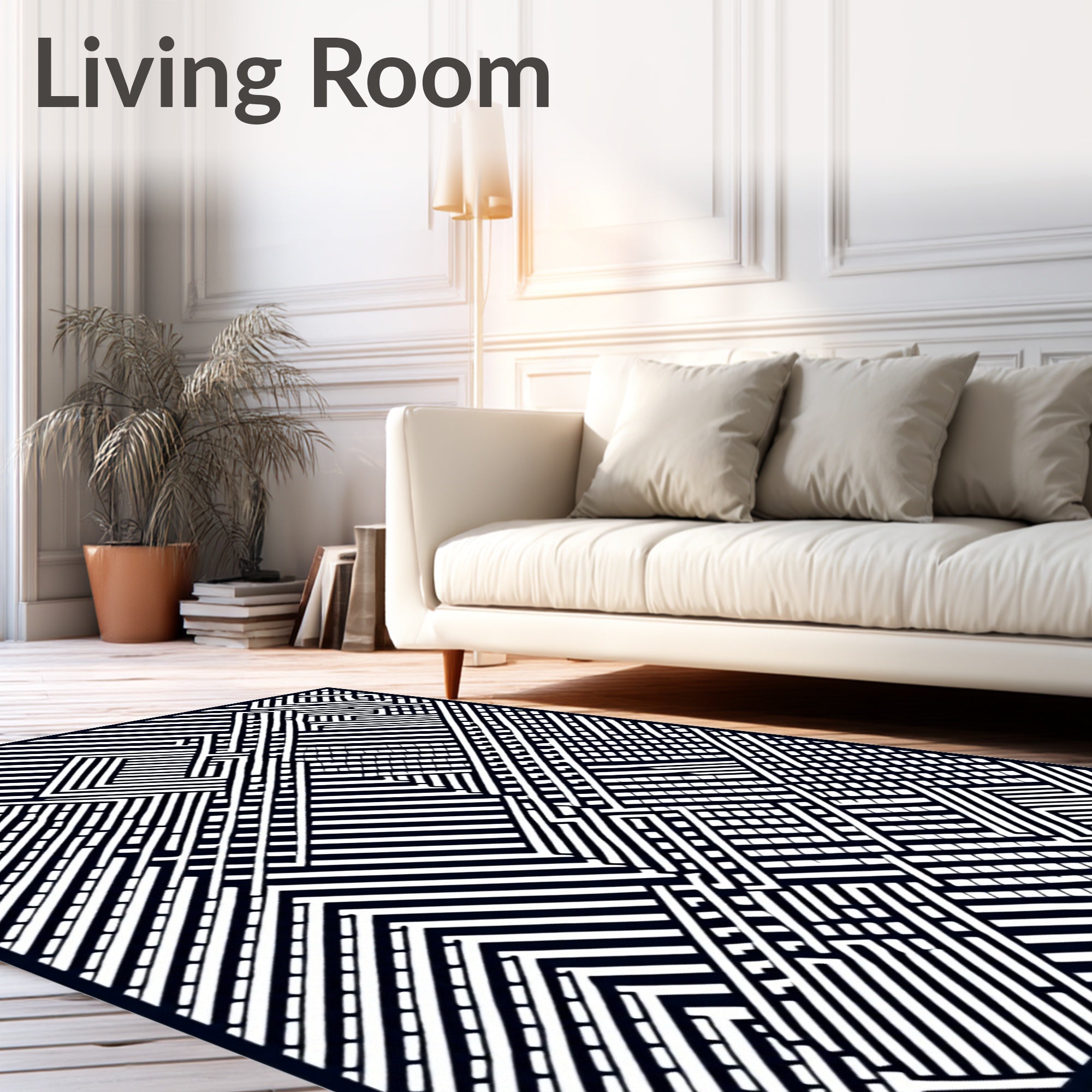 Onyx White Interlocking Lines Rug
