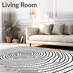 Black White Swirling Lines Dots Rug