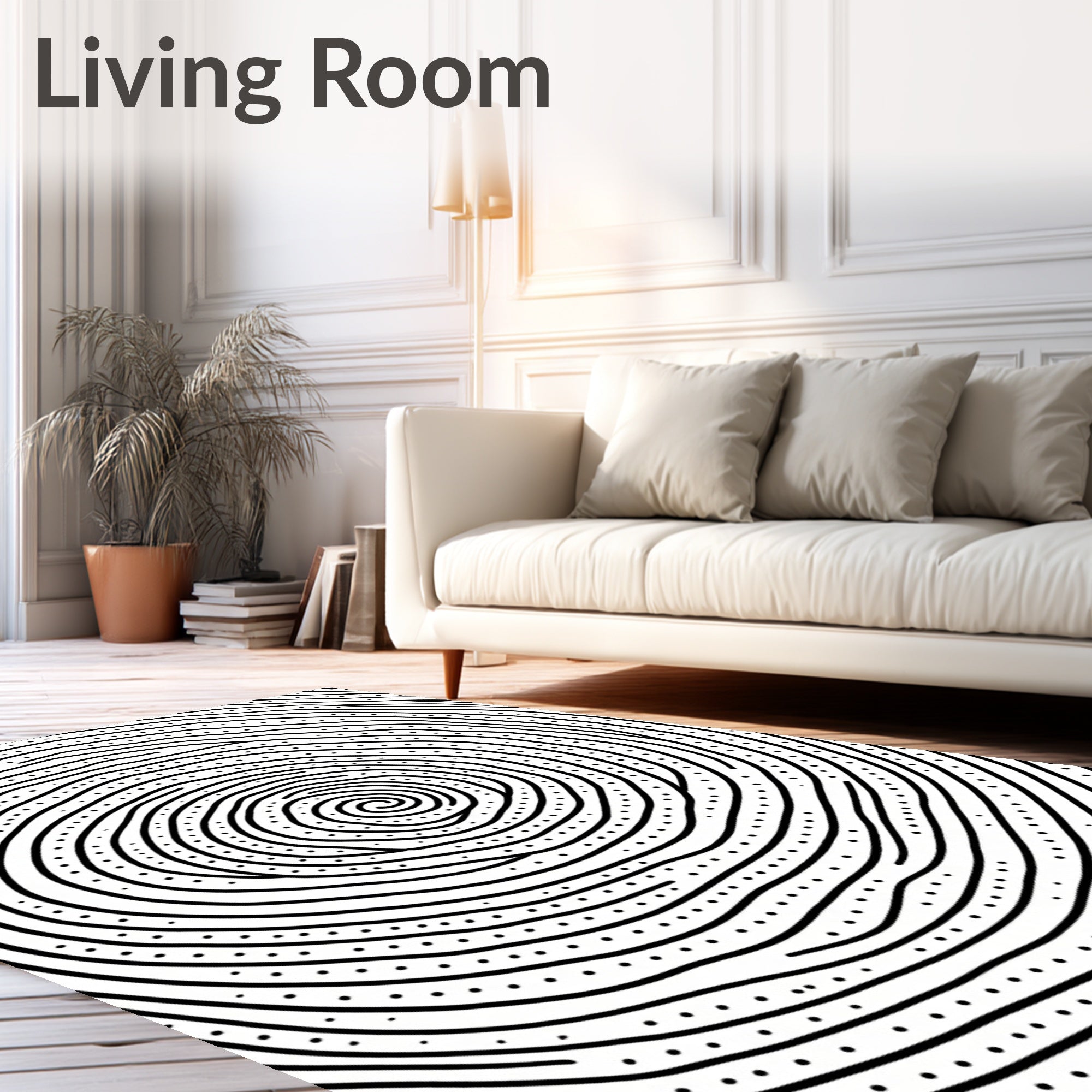 Black White Swirling Lines Dots Rug