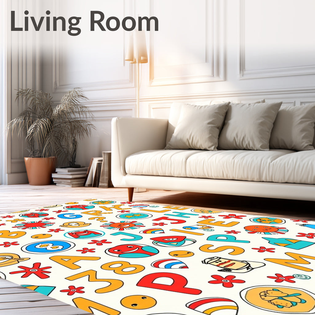 Alphabet Soup Red Blue Yellow Characters Rug