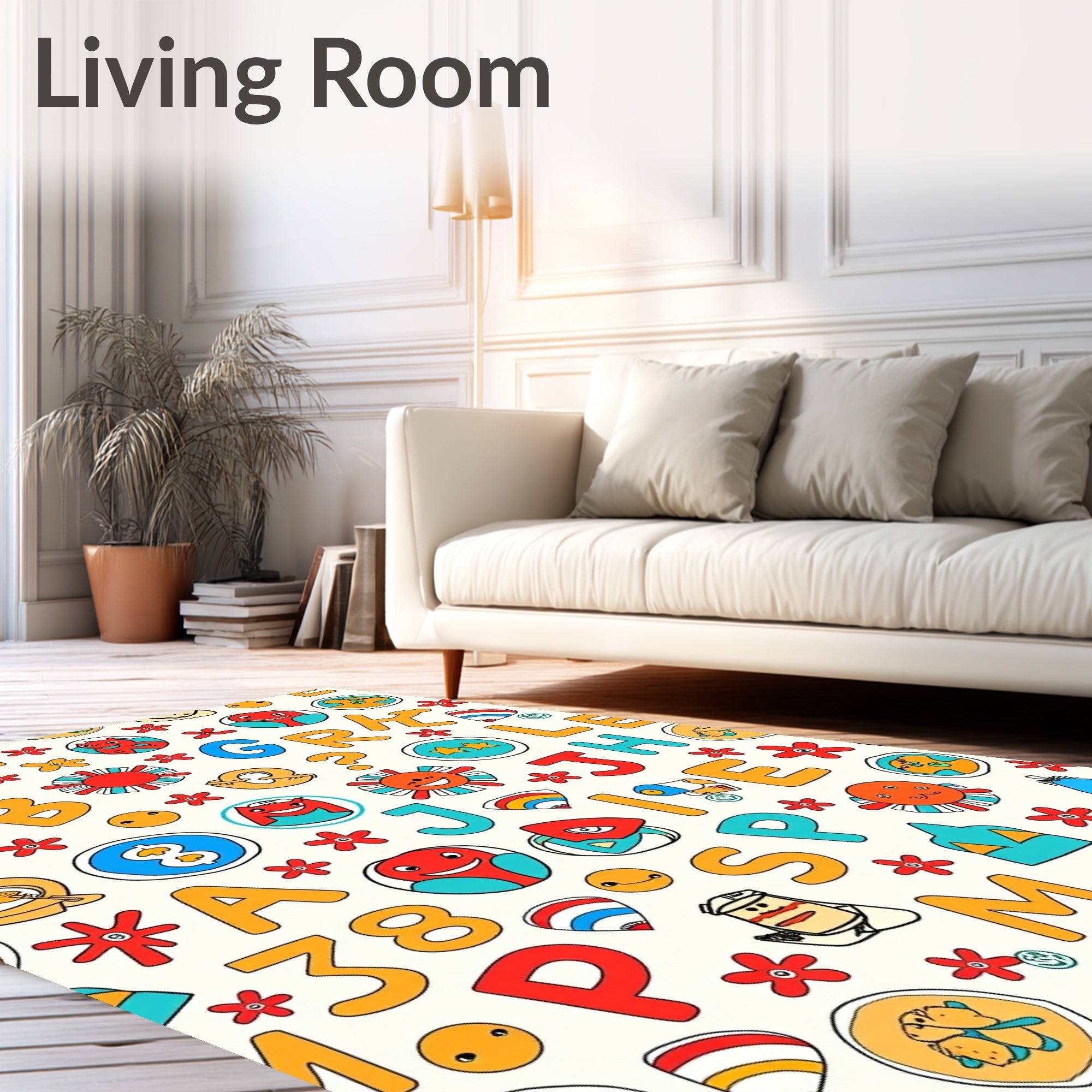 Alphabet Soup Red Blue Yellow Characters Rug
