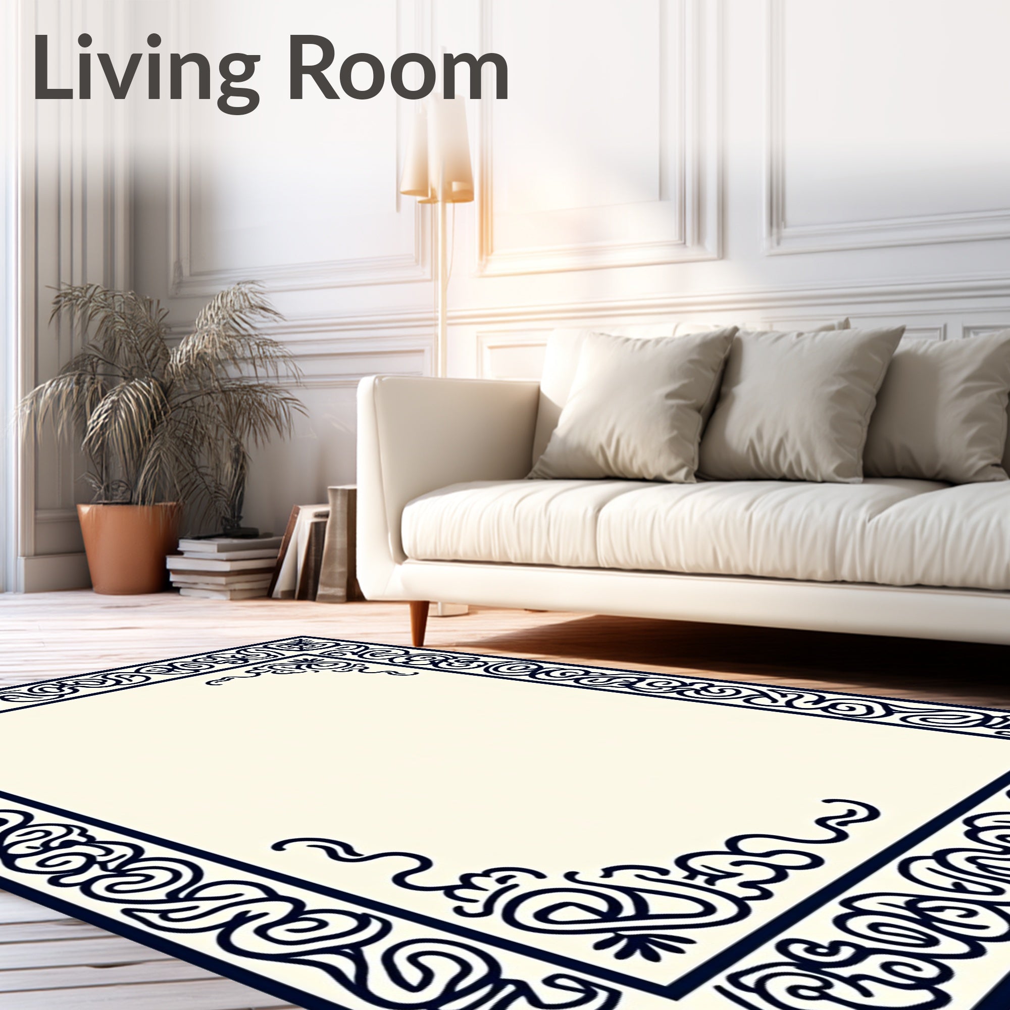 Navy Ivory Curvilinear Border Rug