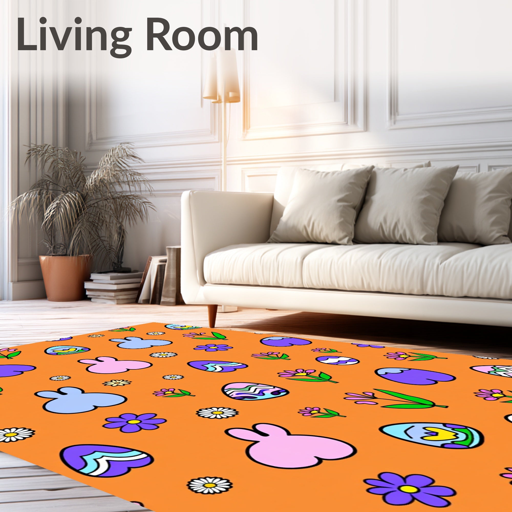 Playful Easter Eggs Bunny Flowers Rug