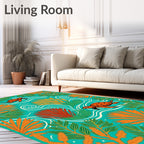 Vibrant Orange Turtle Tropical Teal Whimsical Rug