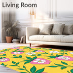 Pink Strawberry White Flower Yellow Background Rug