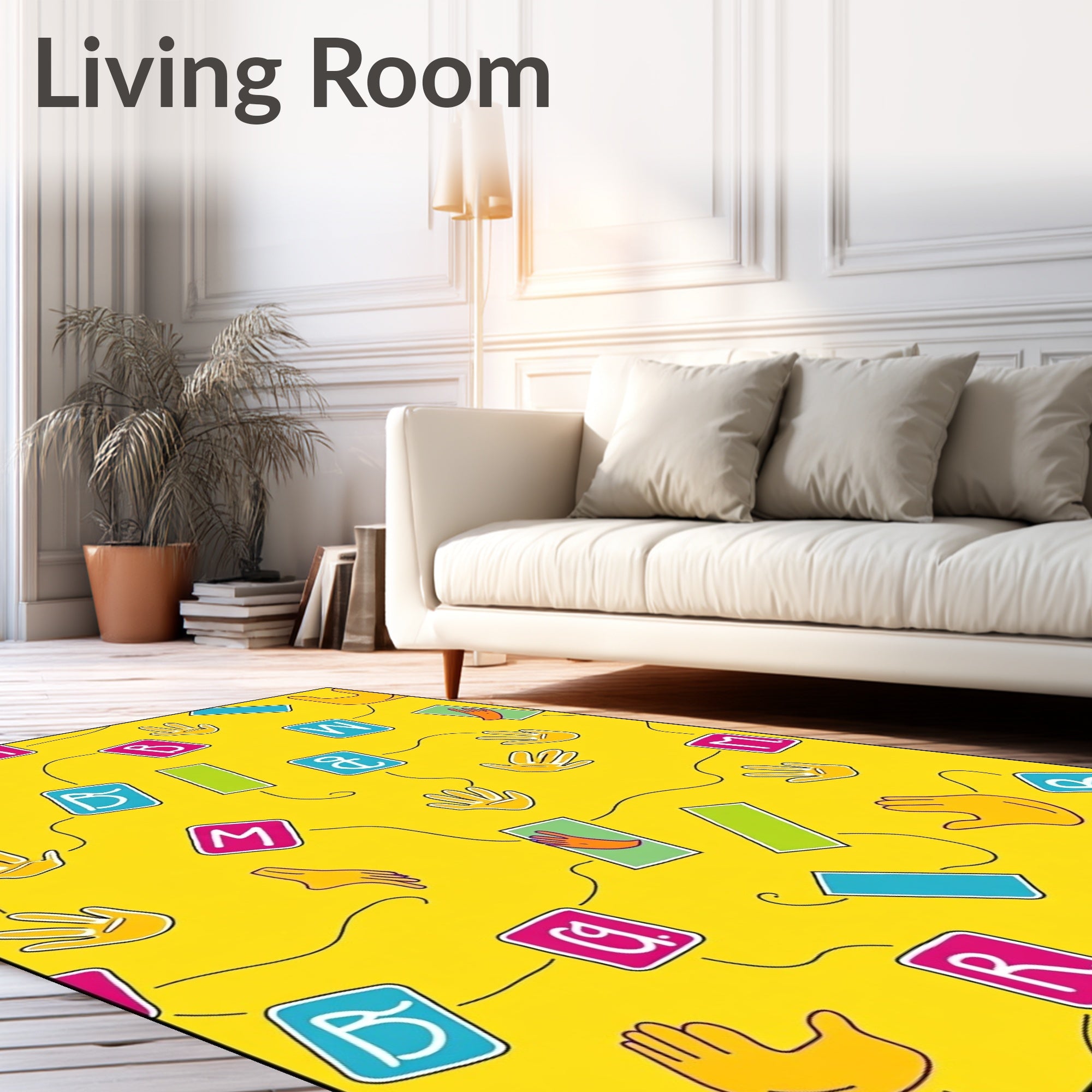 Yellow Alphabet Hand Rectangles Rug
