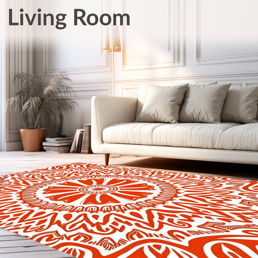 Vibrant Red Mandala Floral Rug