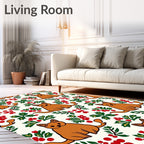 Whimsical Brown Cat Holly Berry Rug