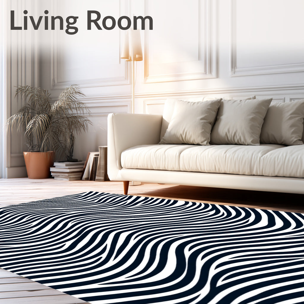 Bold Black White Striped Wave Rug