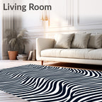 Bold Black White Striped Wave Rug