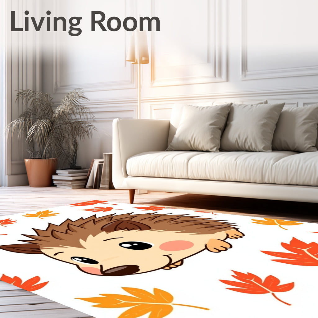 Cute Hedgehog Autumn Leaves Scatter Rug