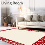 Crimson Red Geometric Folk Border Rug