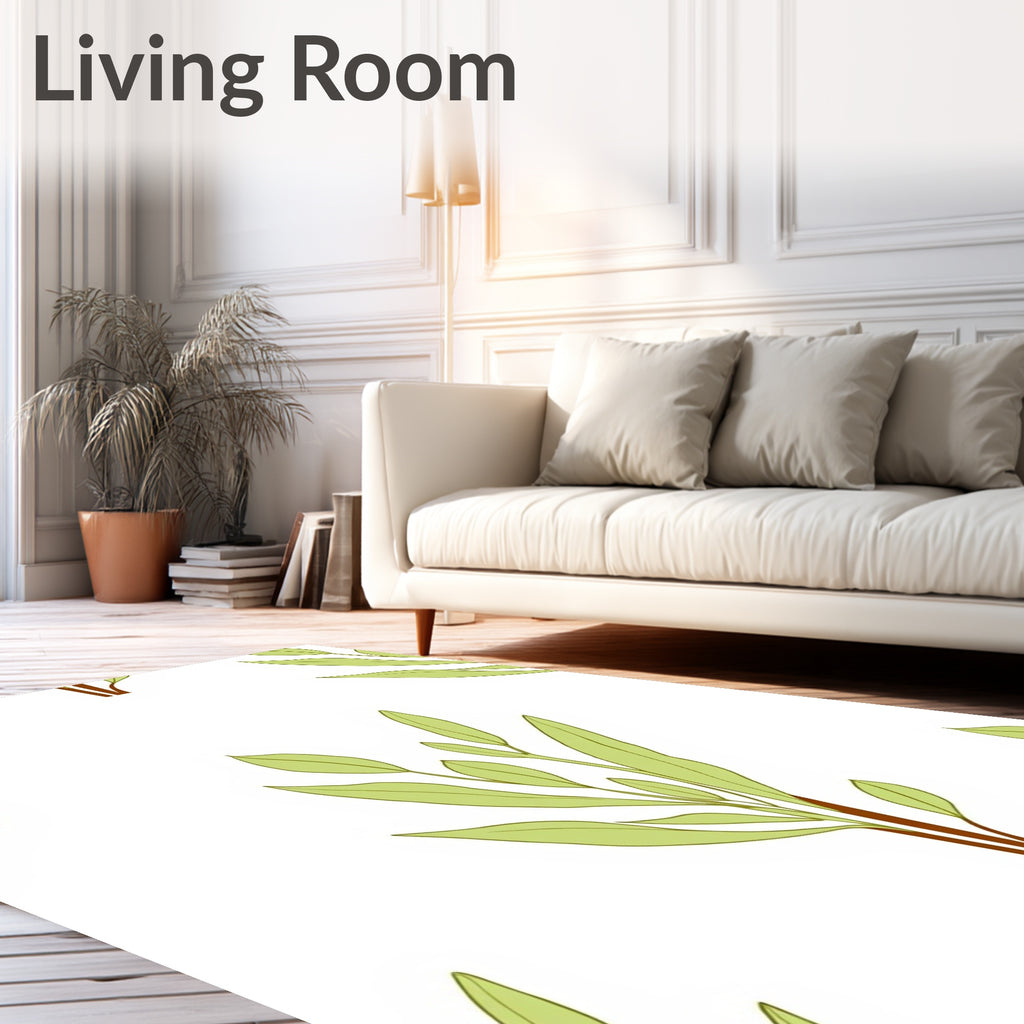 Soft Green Leafy Branch Arrangement Rug