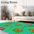 Bright Pink Birds Orange Flowers Teal Jungle Rug