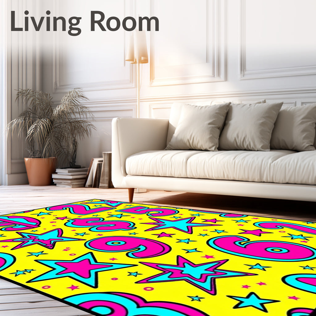 Bold Pink Blue Numbers Stars Rug