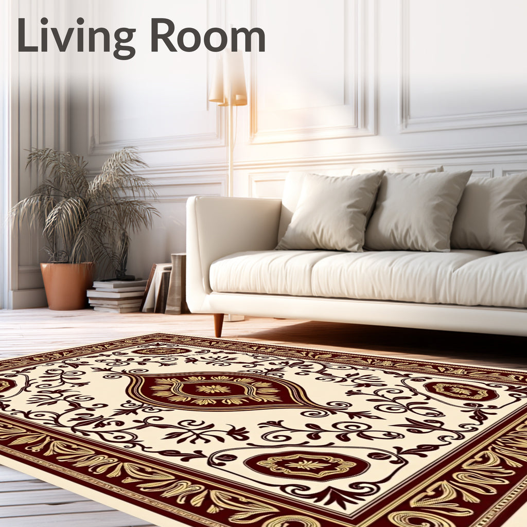 Antique Crimson Floral Scroll Medallion Rug