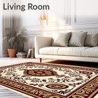 Antique Crimson Floral Scroll Medallion Rug