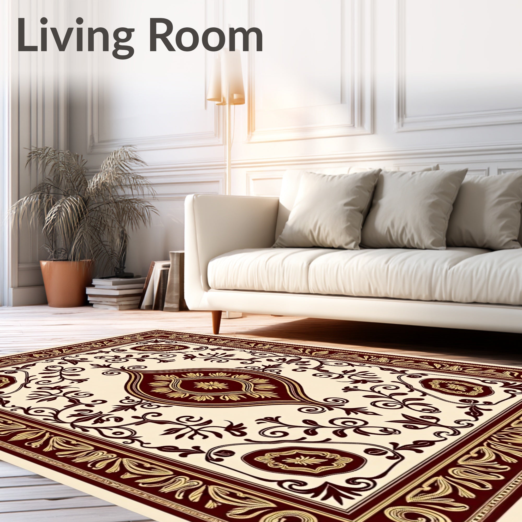 Antique Crimson Floral Scroll Medallion Rug