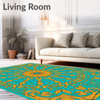 Golden Sunburst Turquoise Mandala Rug