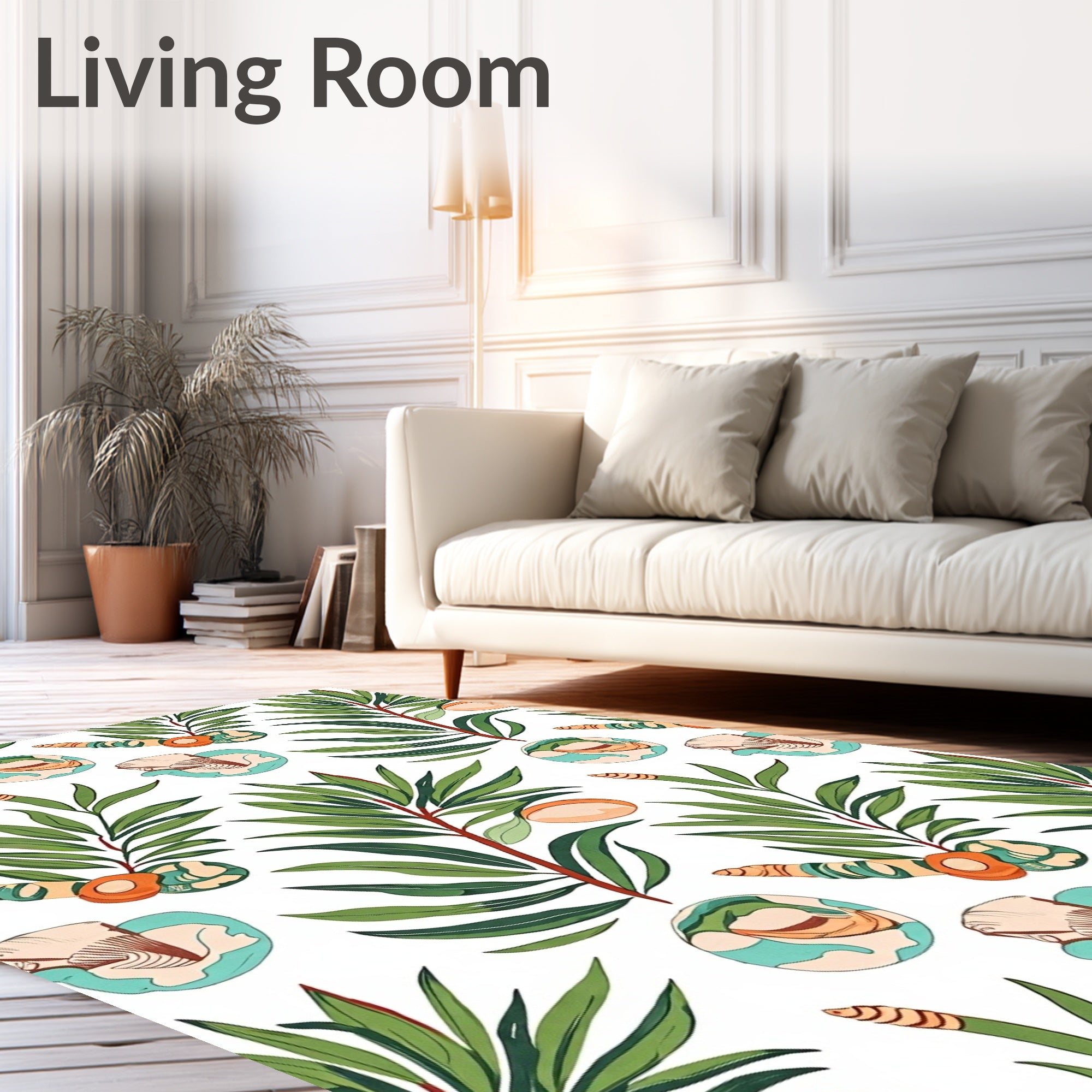 Emerald Green Tropical Foliage Shell Cluster Rug