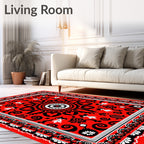 Vibrant Red Medallion Floral Scroll Rug