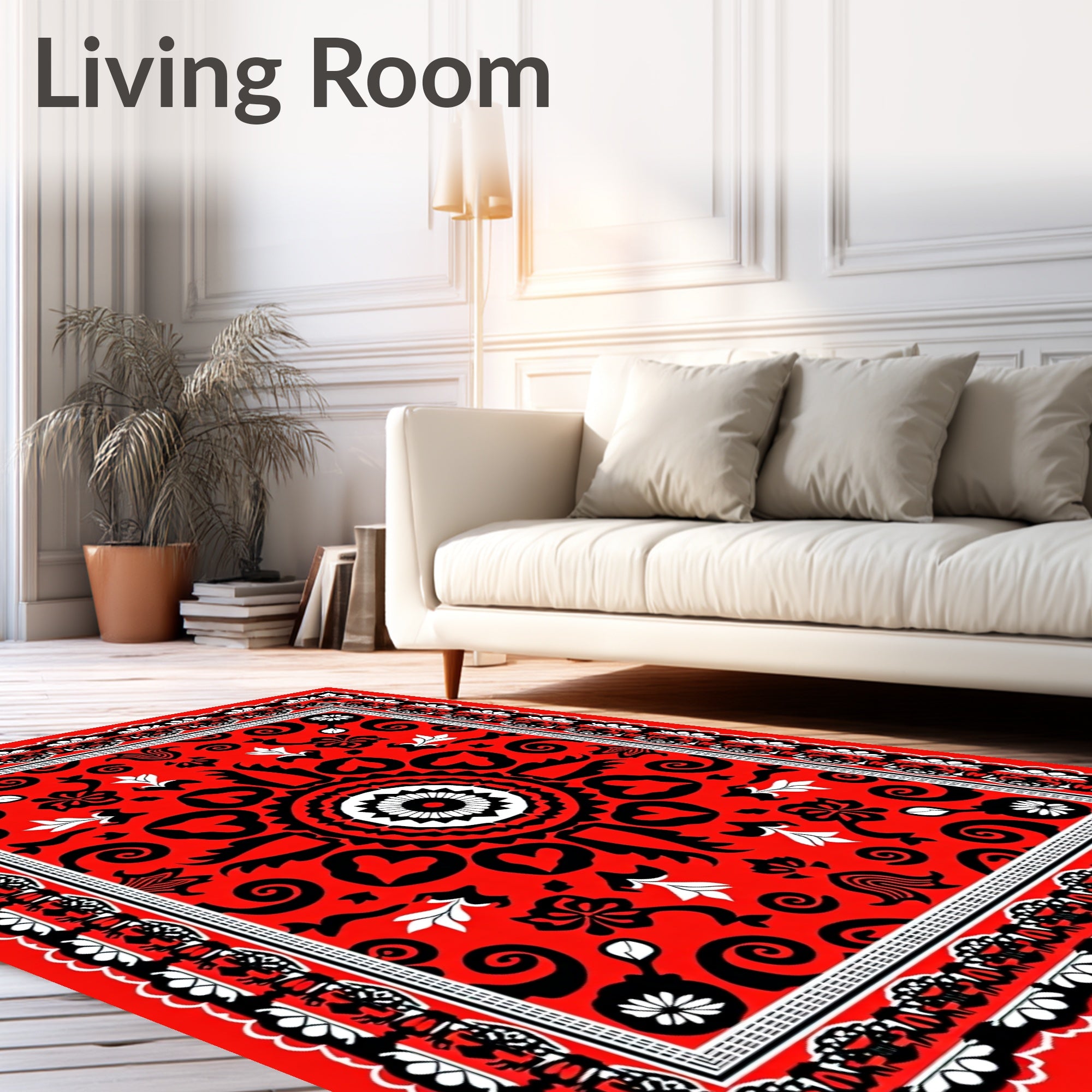 Vibrant Red Medallion Floral Scroll Rug