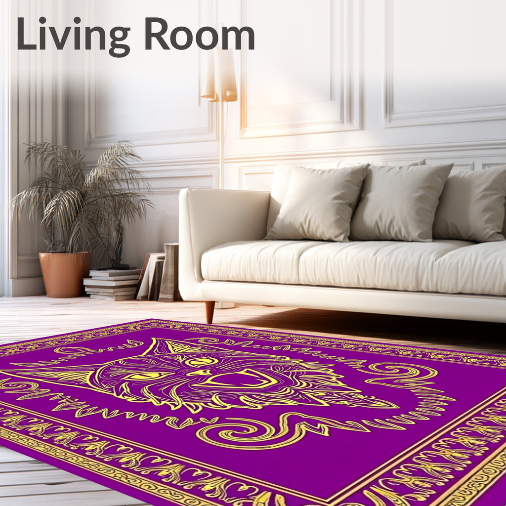 Majestic Purple Yellow Cat Statement Rug